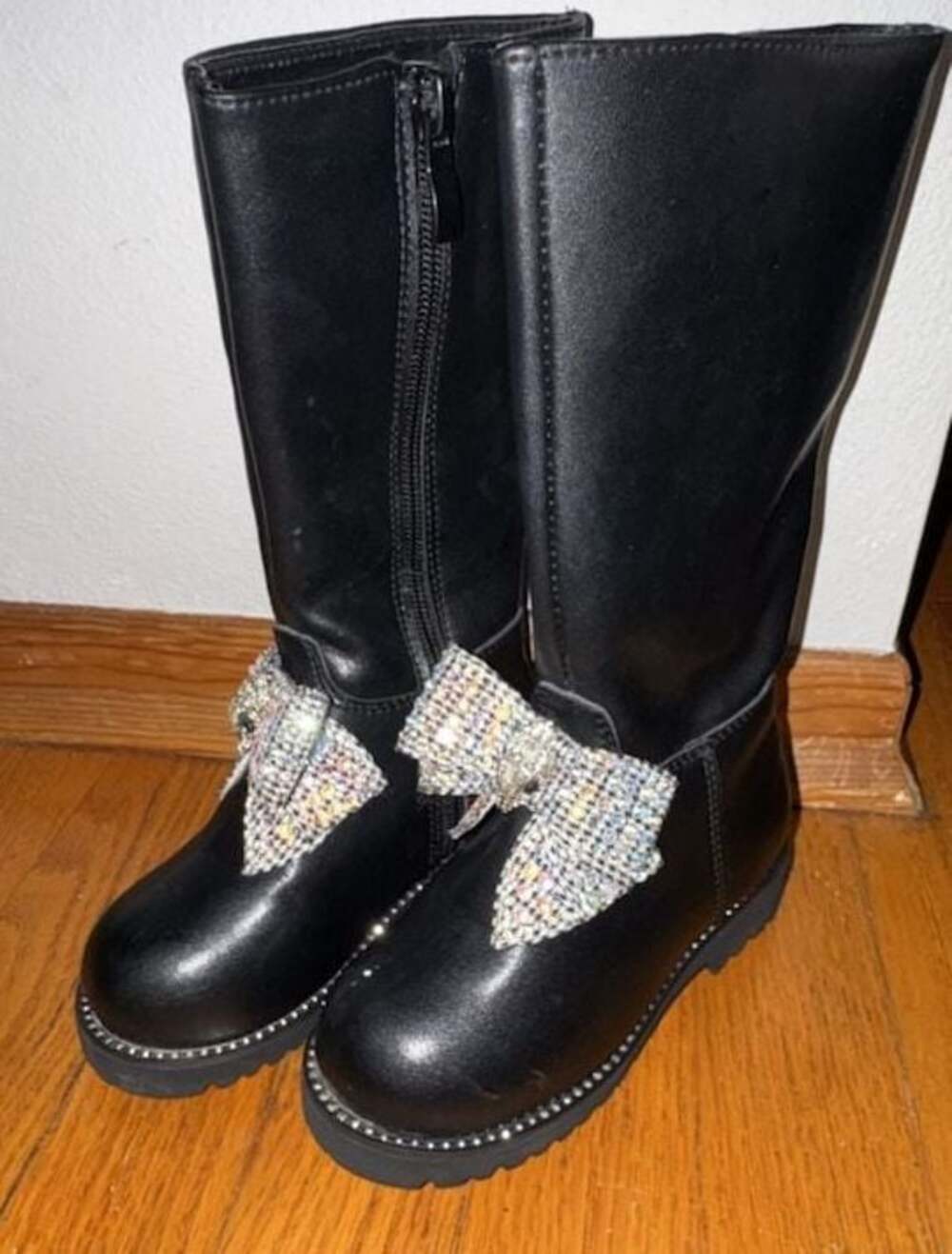 Kurt Geiger London Kensington High Leg Bow Boots in Black with Crystal Detail